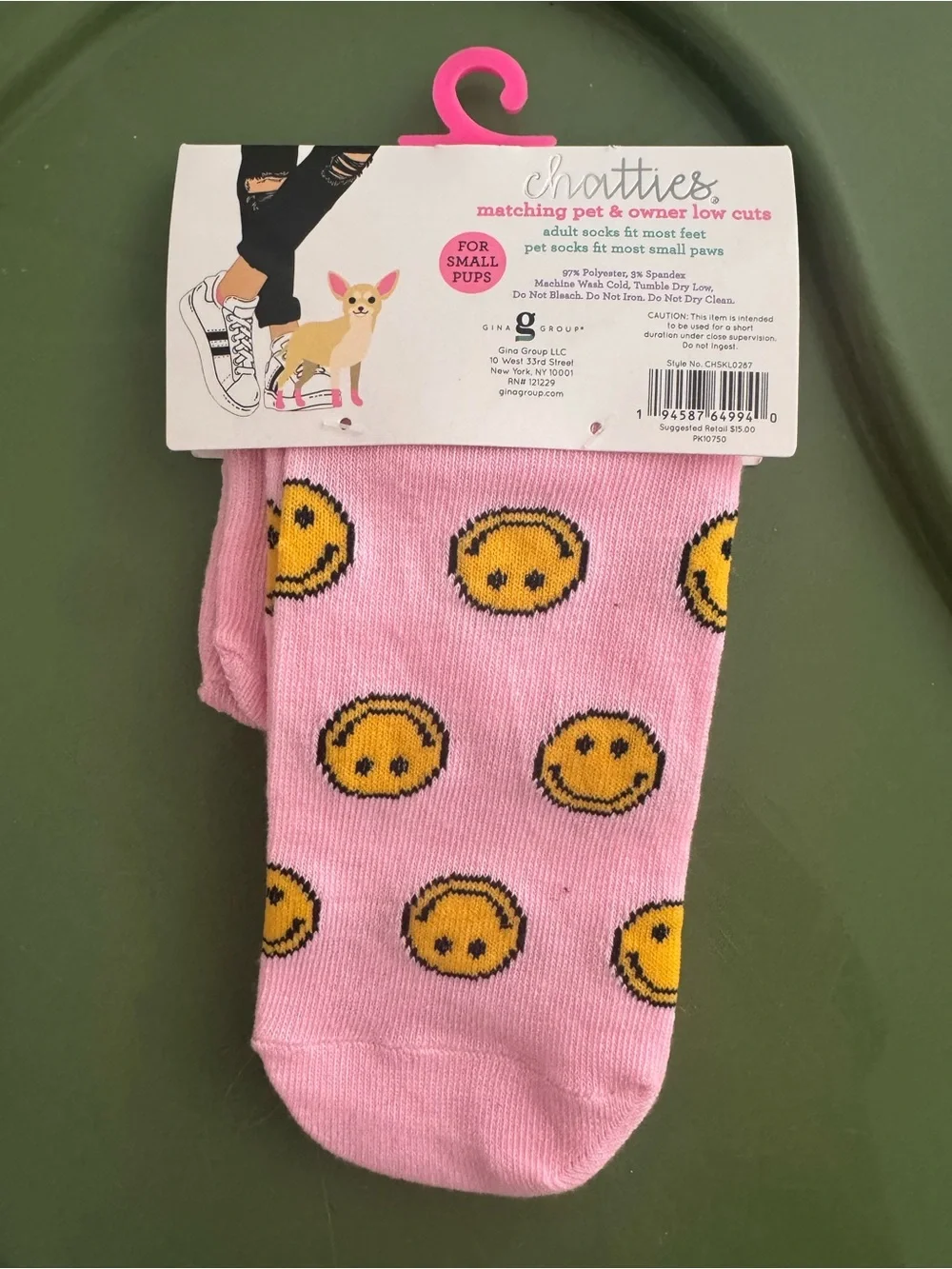 chatties Pink Smiley Face Low Cut Dog Socks with Black Paw Grips